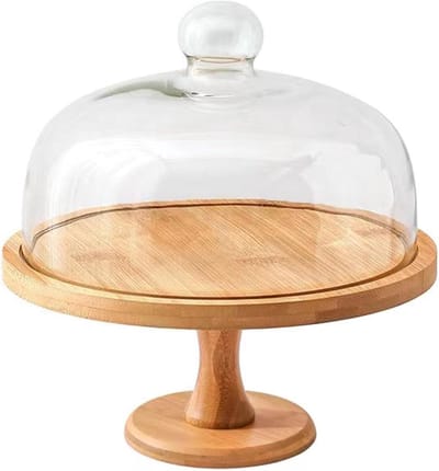 Taartstandaard met koepel - Dessert plateau - Feestelijke presentatie - Stevig houten ontwerp - 30 cm diameter - Kaki