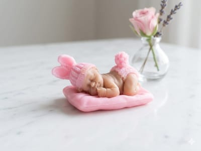 Handgemaakte Zeep – Slapende Baby op Kussen – Roze – Kraamcadeau & Bedankje