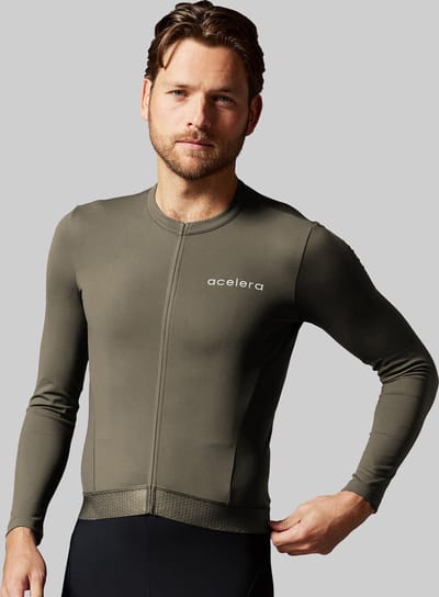 Acelera Fleece Fietsshirt Wielerjack Lange Mouwen Groen - Thermo - Fietsjack - Wielrenjack - Fietsjas - Heren - Fietsshirt Lange Mouwen- Maat S
