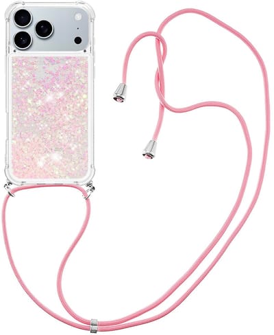 Coverup Hoesje - Geschikt voor iPhone 17 Pro Hoesje - Coverup Liquid Glitter Back Cover met Koord - Roze