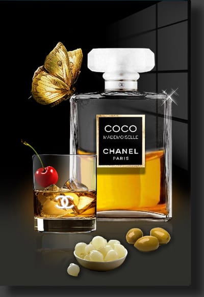 Coco Chanel met groene Olive schilderij 90x60cm
