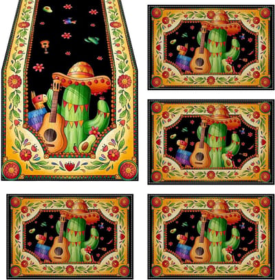Vijf Stuks Onderzetters in Mexicaanse Stijl, Kleurvolle Vintage Decoratie voor Eettafel, Koffietafel en Bureau, Lichtgewicht en Makkelijk te Dragen