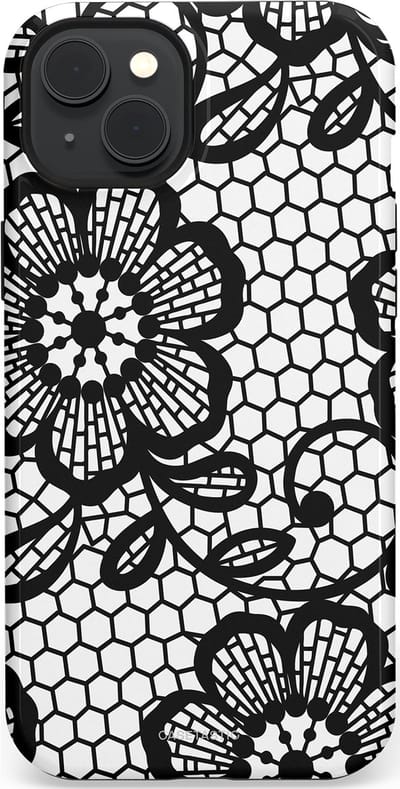 Casetastic Hoesje Geschikt voor Apple iPhone 15 Plus Magsafe - Stijlvolle Beschermende Duo-layer Case - Zwart Bloemenpatroon