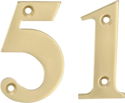 AMIG Huisnummer 51 - massief messing - 10cm - incl. bijpassende schroeven - gepolijst - goudkleur