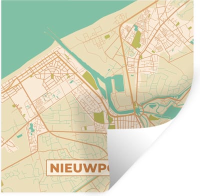 Muurstickers - Sticker Folie - Kaart - Plattegrond - Stadskaart - Vintage - Nieuwpoort - 100x100 cm - Plakfolie - Muurstickers Kinderkamer - Zelfklevend Behang XXL - Zelfklevend behangpapier - Stickerfolie