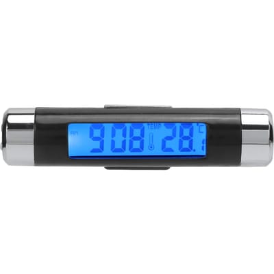 Thermomètre numérique de voiture 2-en-1 Noir Tableau de bord Rétroéclairage bleu Horloge calendrier Jauge de température black