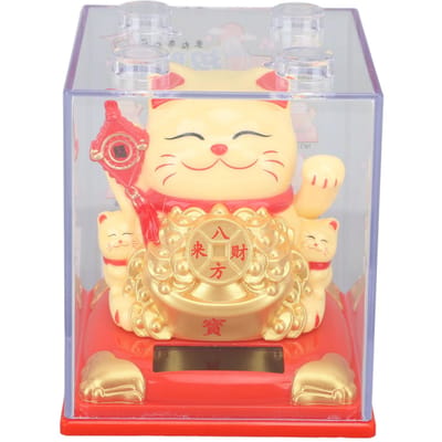 Lucky Cat Levendige Uitdrukking Plastic Leuke Solar Fortune Kat met Wuivende Arm voor Cadeau Decoratie geel