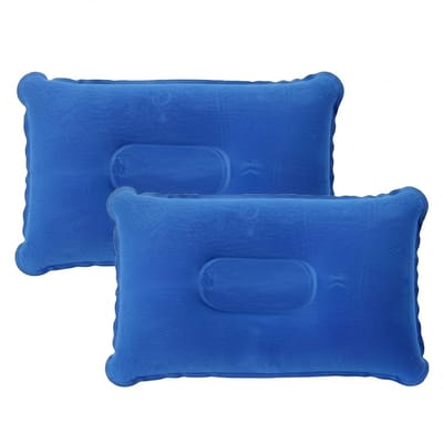 Blauw opblaasbaar camping kussen dames en heren lichtgewicht reiskussen set van 2 met ergonomische halsvorm geschikt voor kamperen wandelen reizen auto kantoor en vakantie draagbaar luchtkussen