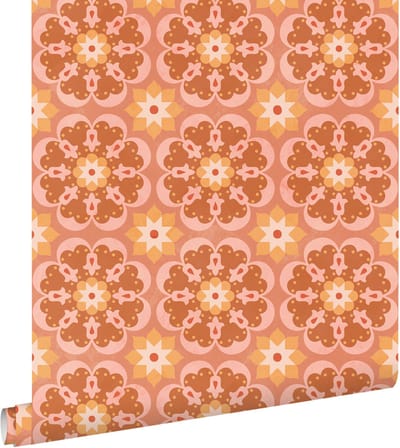 ESTAhome behang tegelmotief terracotta en roze - 50 x 900 cm - 132072