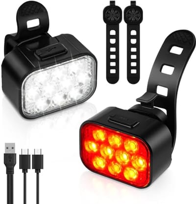 Oplaadbare Fietslamp voor Voor- en Achterop met 8 + 9 Verlichtingsmodi
