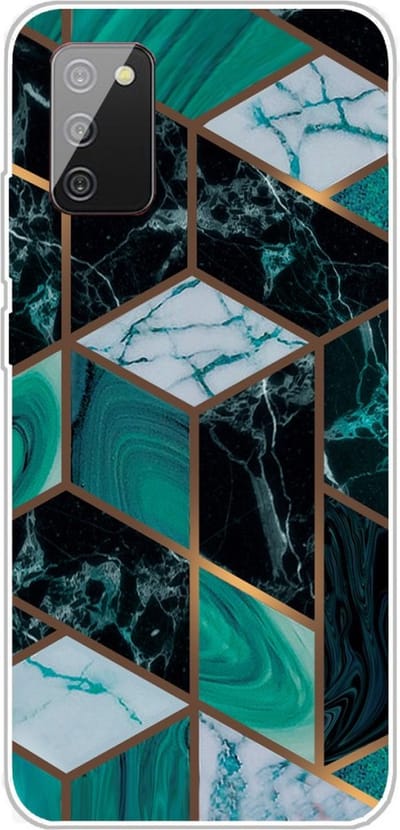 Coverup Hoesje - Geschikt voor Samsung Galaxy A02s Hoesje - Coverup Marmer TPU Back Cover - Emerald / Goud
