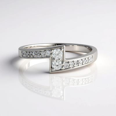 Cavill - Zilveren Ring Geplatineerd 925 Sterling - Cambodjaanse Zirkonen 0 429 ct - Elegant Geometrisch Design - Maat 16 t m 20