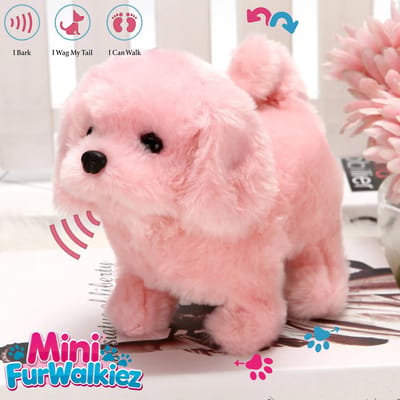 Klikkopers® - Interactieve Knuffel - Interactief Hondje - Mini FurWalkiez - Waggle Staartje - Interactieve Pluchen - Roze
