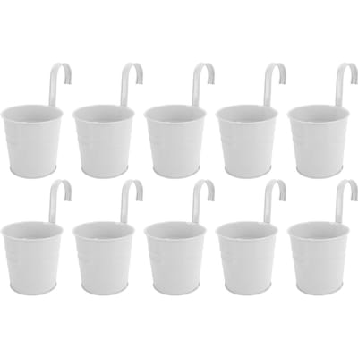 10 Stuks Hangende Bloempotten met Afneembare Haken Buiten Binnen Planten Metalen Emmers Muur Schutting Huis wit