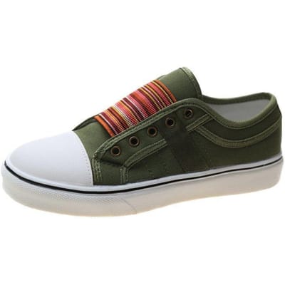 plusmaat damesschoenen nieuwe ronde neus elastische canvas schoenen dames platte casual schoenen 41 legergroene kleur