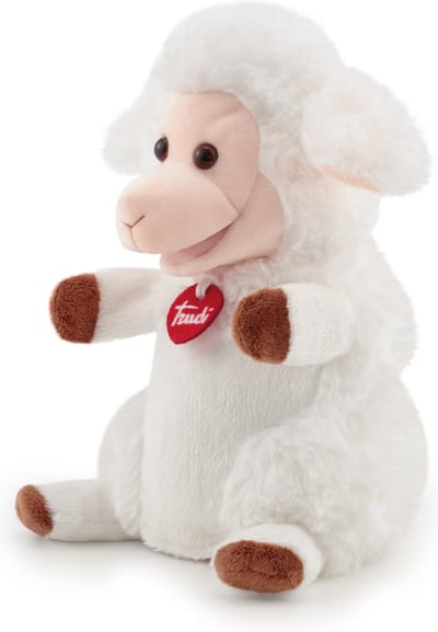 Trudi - Puppets Handpop Schaap 27 cm - Handgemaakt in Italie - Zacht pluche - Knuffeldier voor jongens en meisjes - Wit - 17x27x17 cm maat S