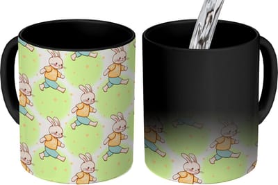 Magische Mok - Foto op Warmte Mokken - Koffiemok - Konijn - Patronen - Kinderen - Cartoon - Magic Mok - Beker - 350 ML - Theemok