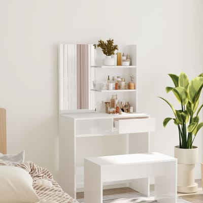 vidaXL - Kaptafel - met - spiegel - 74,5x40x141 - cm - hoogglans - wit