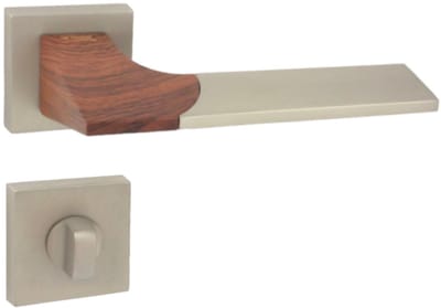 DOMINO LIKE QR M91/WOOD - WC Deurkruk Badkamer - Nikkel/Hout - Vierkant Rozet Terugstelveer - Deurbeslag Aluminium