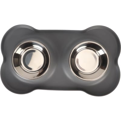 Hondenbakken Morsbestendig Antislip Roestvrijstalen Huisdier Water Voerbak Set met Siliconen Mat voor gray