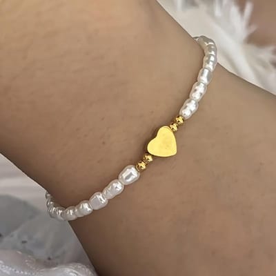 1pc Bracelet Élégant Charme Cœur Résine Perle pour Femmes, Accessoire de Mode Simple, Parfait pour le Quotidien & les Fêtes, Cadeau Idéal pour la Saint-Valentin blanc