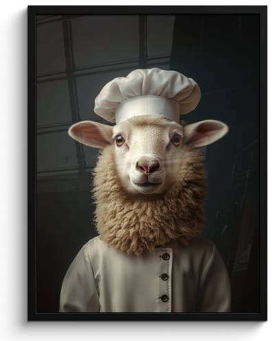 Poster in lijst - Fotolijst 50x70 cm - Posters - Schaap - Wol - Kok - Posterlijst zwart - Decoratie - Wanddecoratie woonkamer - Muurdecoratie slaapkamer