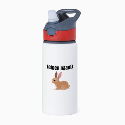 Hacebo® - konijn met eigen naam waterfles met rietje rood - Konijn - konijnen liefhebbers - iemand die houdt van konijnen - verjaardag - cadeau - kado - water fles - 650ML