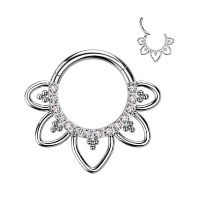 Piercing titanium Filigree met steentjes clicker 1.2x8 - zilver - LMPiercings