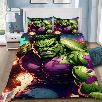 Housse de couette en polycoton avec taie d'oreiller pour garçon, héros d'anime Hulk, 75x50 cm, Ensemble de housse de couette simple, Ensemble de literie réversible 2 pièces pour enfants 70x133cm 2pcs
