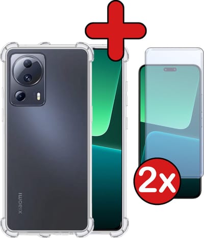 Hoesje - Met Screenprotector - 2 Stuks - Geschikt voor Xiaomi 13 Lite - Sterk & Shockproof - Back Cover - Siliconen Case - Telefoon Hoes - Shock Proof - Telefoonhoes - Transparant