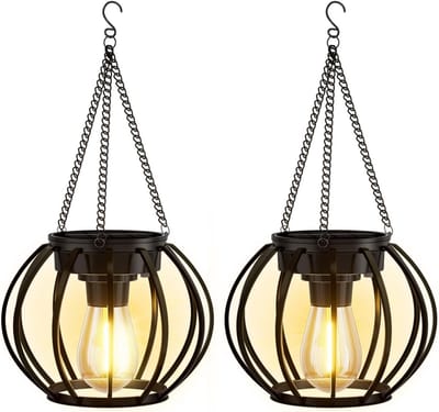 IP65 Waterdichte Buiten Hanglampen, Retro Solar Lantaarns voor Tuin en Balkon, Warm Wit Licht, Set van 2
