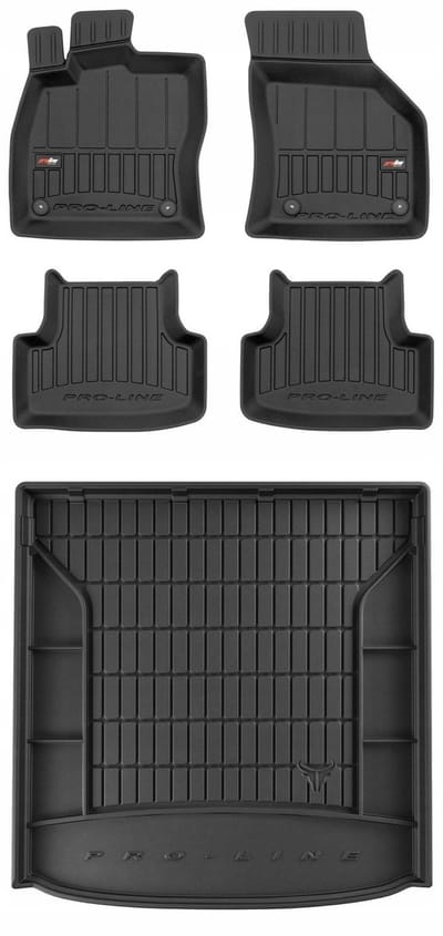 Frogum ProLine Complete Set: Luxe Rubberen Automatten + Kofferbakmat - Geschikt voor VW Golf VII Variant (Kombi) vanaf 2013 - Hoge laadvloer - Perfecte Pasvorm - Geurloos TPE - Zwart