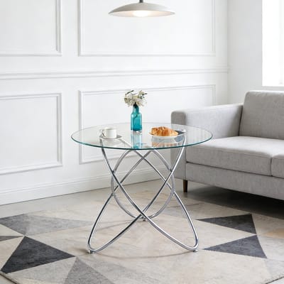 MODENUIT Eettafel - Tafelblad Van Gehard Glas - Voor Keuken En Eetkamer - Metalen Poten In Chroom - Transparant