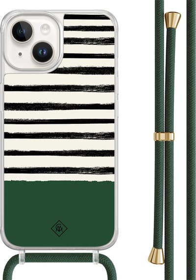 Casimoda® hoesje met groen koord - Geschikt voor iPhone 14 - Green Stripes - Afneembaar koord - TPU/acryl - Groen