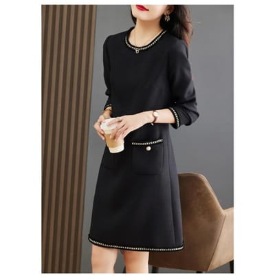 Jurk Dames Herfst Nieuw High-end Temperament Chic Mooie Lange Mouwen Rok XXL black
