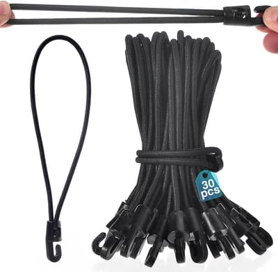 30 stuks korte elastische spanners met haken – met haken – zwart – voor dekzeilen, tenten, camping, aanhanger, zwembad (20 cm)