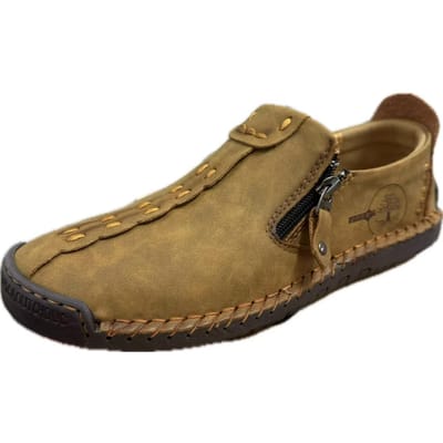 Lente Nieuwe Stijl Casual Schoenen voor Voetbedekking voor Mannen Grote Maat Rits Leer Schoenen Grote Maat Handgemaakte Luie Bonen Schoenen 48 brown