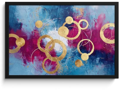 Poster in lijst - Fotolijst 60x40 cm - Posters - Cirkels - Goud - Abstract - Posterlijst zwart - Decoratie - Wanddecoratie woonkamer - Muurdecoratie slaapkamer
