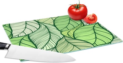 Glazen Snijplank - 28x20 - Bladeren - Schets - Vintage - Patronen - Snijplanken Glas