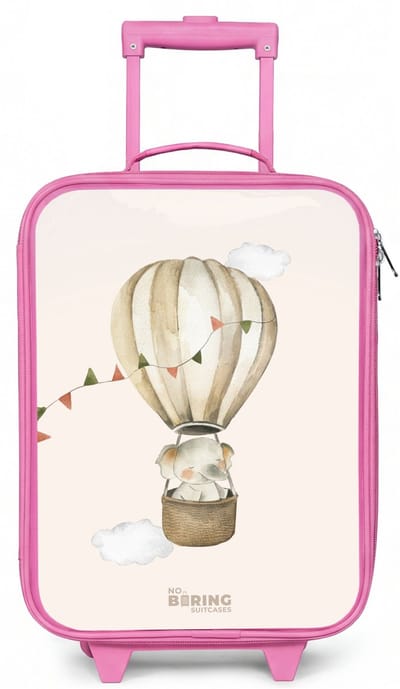 NoBoringSuitcases.com® - Kinderkoffer roze - Kindertrolley meisje - Olifant in een luchtballon - Koffer kind lichtgewicht - Reiskoffer trolley voor kinderen - Koffertje met lichtgevende wieltjes - Rolkoffer