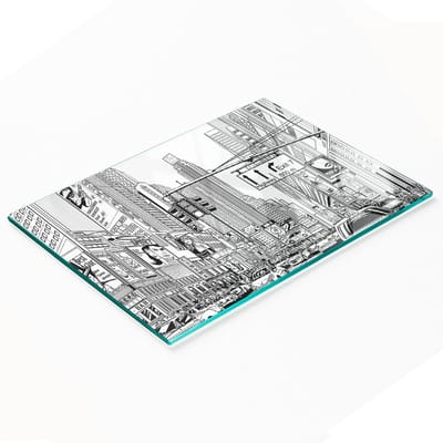 Decoratieve glazen snij- en serveerplank, 'Streets of New York', 80x52 cm
