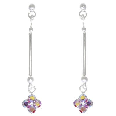 Behave – Oorbellen – 925 Sterling Zilveren langwerpige Oorstekers met Fuchsia Multi Kristal steentjes