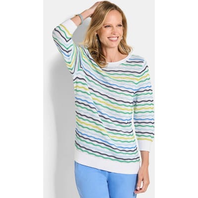 Onderhoudsarme tricot pullover met golfpatroon - blauw / groen / gedess. - Gr. 20 van Goldner Fashion