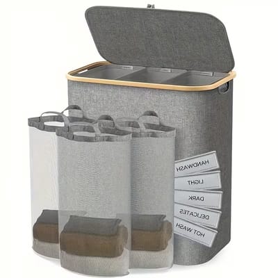 Jently wasmand - wasmand met deksel - afneembare/wasbare binnenzak - 160L - grijs