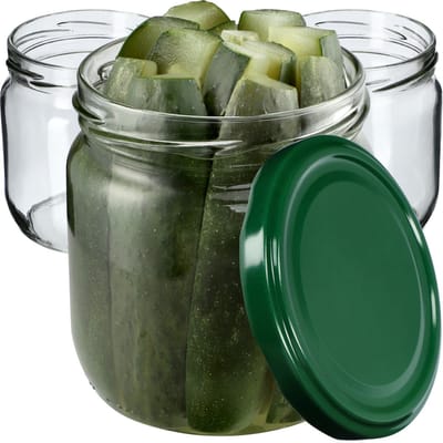 KADAX jampotten, 425 ml, inmaakpotten met schroefdeksel, potten met schroefsluiting, conservenpotten, voorraadpotten voor jam, jam, honing (groen, 6 stuks)