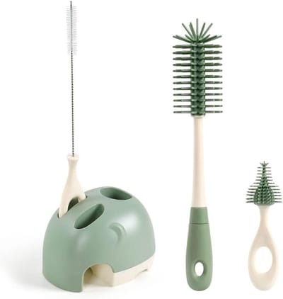 4-in-1 siliconen flessenborstel voor babyflessen en meer - groen flessenborstel