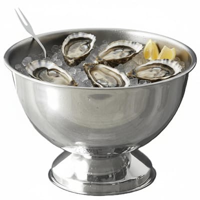 Cook Concept Serveerschaal - oesters/zeevruchten - op voet - zilver - rvs - 40 x 24 cm