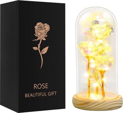 Eeuwige Roos onder Glazen Stelsel met LED Verlichting - Romantisch Cadeau voor Haar
