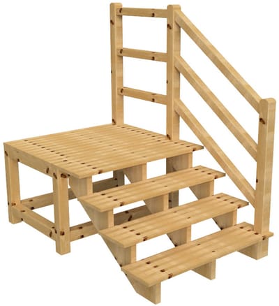 MILANO buitentrap 4 treden H71 cm - bordes L116 x B120 cm - trapleuning rechts - bordesleuning rechts