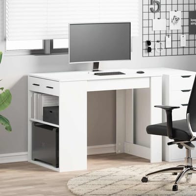 vidaXL - Bureau - met - lade - en - plank - 102x62x77,5 - cm - bewerkt - hout - wit